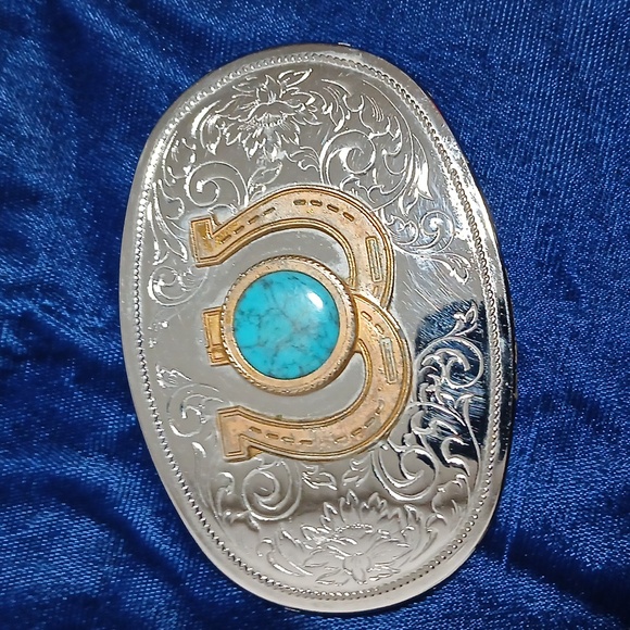 Silverstone & Faux Turquoise Belt Buckle - Picture 4 of 8
